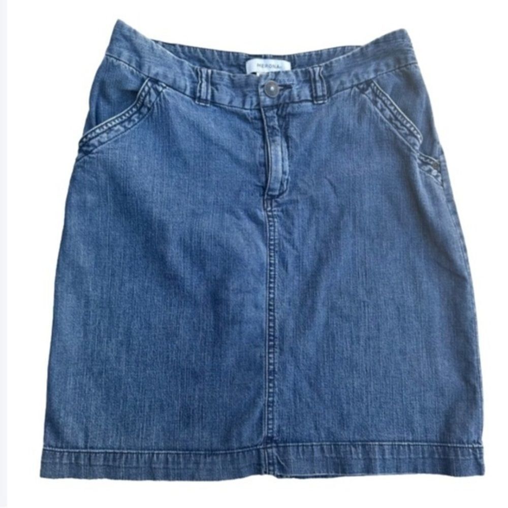 Vintage Merona Blue Denim Knee Length Skirt Size 4 Y2K Coastal Cowgirl Cottage